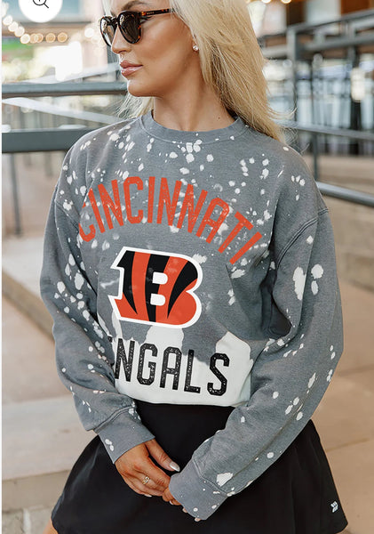CINCINNATI BENGALS COIN TOSS LONG SLEEVE FRENCH TERRY CREWNECK PULLOVER